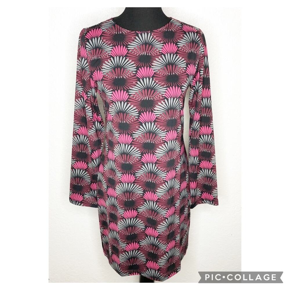 Tracy Negoshian Shelby Layered Flowers black pink gray shift dress Medium NWT